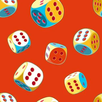 Pop Art seamless pattern of rolling lucky dice Stock Illustration