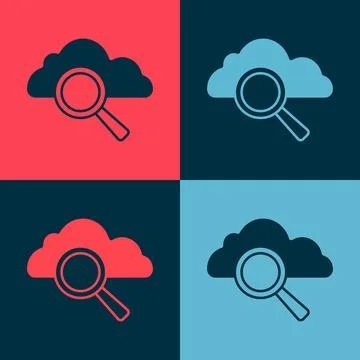 Pop art Search cloud computing icon isolated on color background. Magnifyin.. Stock Illustration