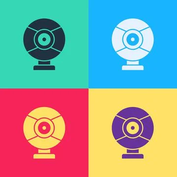Pop art Security camera icon isolated on color background. Vector Illustrazione stock