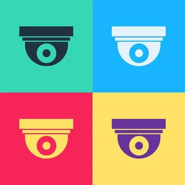 Pop art Security camera icon isolated on color background. Vector Illustrazione stock