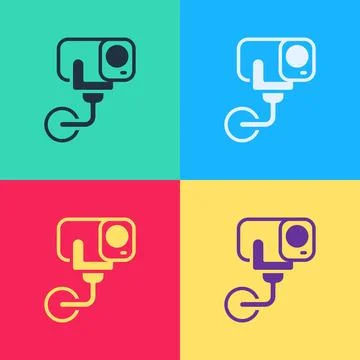 Pop art Security camera icon isolated on color background. Vector Illustrazione stock