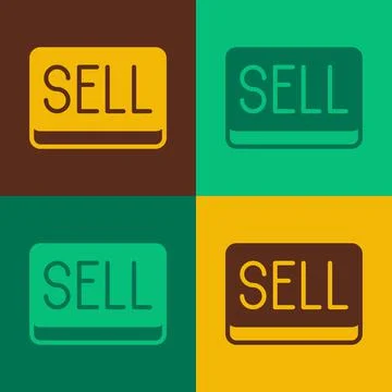 Pop art Sell button icon isolated on color background. Financial and stock Stock Illustration