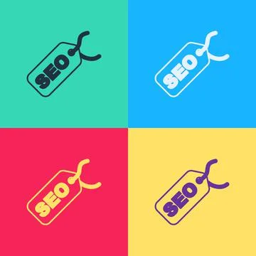 Pop art SEO optimization icon isolated on color background. Vector Stock Illustration
