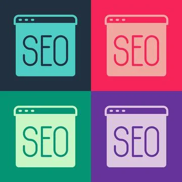Pop art SEO optimization icon isolated on color background. Vector Stockillustratie