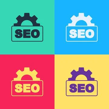 Pop art SEO optimization icon isolated on color background. Vector Stock Illustration