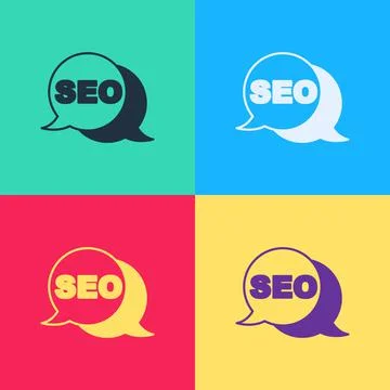 Pop art SEO optimization icon isolated on color background. Vector イラスト素材