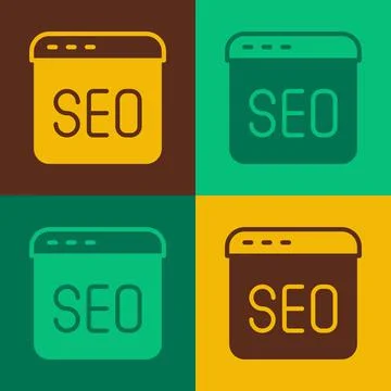 Pop art SEO optimization icon isolated on color background. Vector Stock Illustration