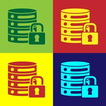 Pop art Server security with closed padlock icon isolated on color background Stock Illustration