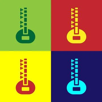 Pop art Sitar classical music instrument icon isolated on color background.   Stock Illustration