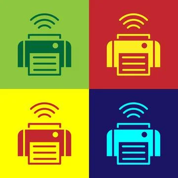 Pop art Smart printer system icon isolated on color background. Internet of t 스톡 일러스트