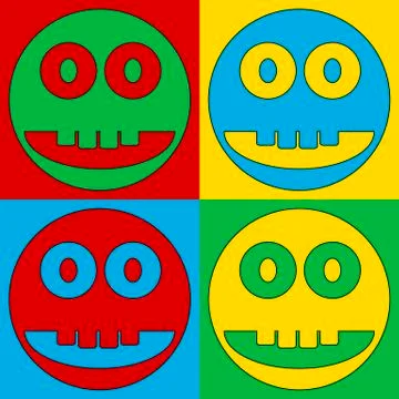 Pop art smile face circle symbol icons. Illustrazione stock