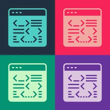 Pop art Software, web developer programming code icon isolated on color Stock Illustration