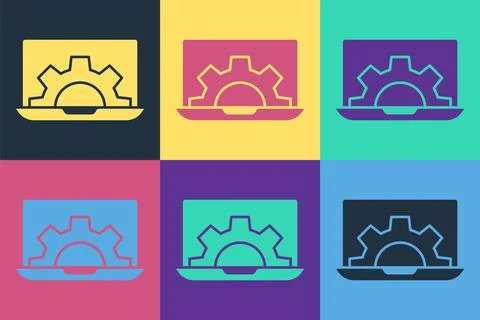 Pop art Software, web development, programming concept icon isolated on color Stock Illustration
