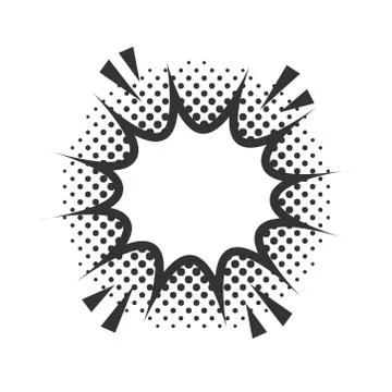 Pop art speech bubble explosion layout, halftone style linear design white Stockillustratie