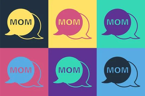 Pop art Speech bubble mom icon isolated on color background. Happy mothers day Stock Illustration