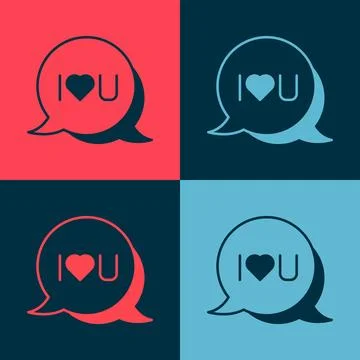 Pop art Speech bubble with text I love you icon isolated on color background Stock Illustration