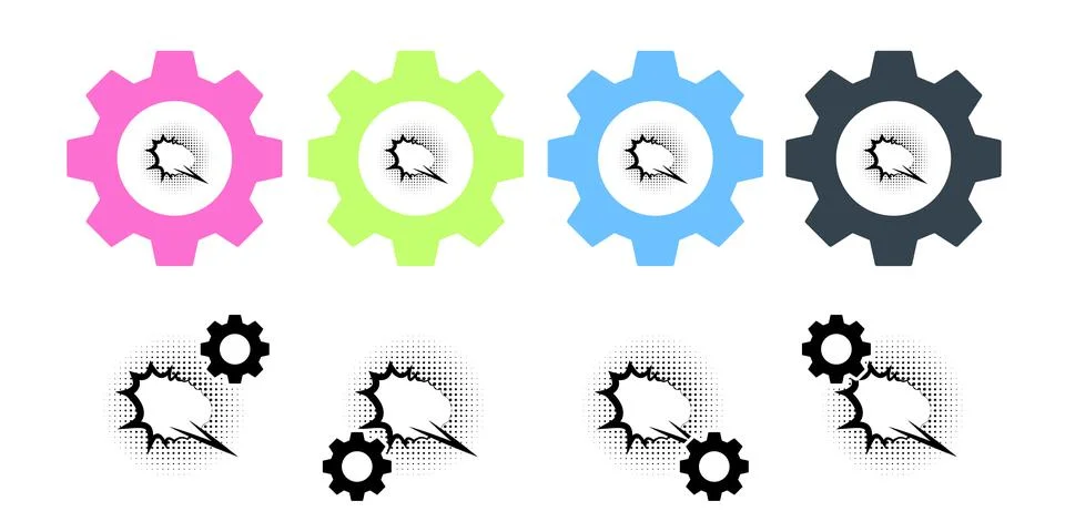 Pop art, speech bubble vector icon in gear set illustration for ui and ux Stock Illustration