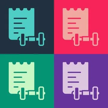 Pop art Sport training program or fitness plan icon isolated on color backg.. Ilustración de archivo