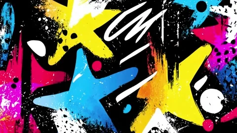 Pop Art Star Background With Neon Shapes and White Scribble Marks Video stock 315539141