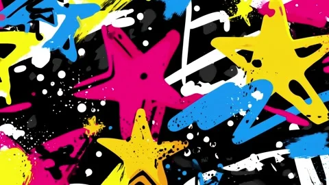 Pop Art Star Graffiti Background With Neon Shapes on Black 動画素材 315512269