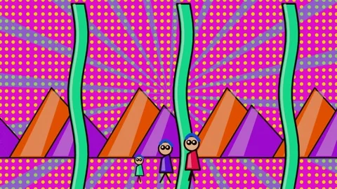 Pop Art Style Animated Loop Of Family In Surreal Landscape Stock Footage 341303255