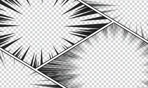 Pop art style comic book page template. Retro comics set on transparent bac.. Illustrazione stock