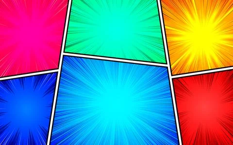 Pop art style comic book page template. Colorful background with radial and.. Stock Illustration