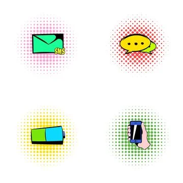 Pop art style communication technology icons set Stock Illustration