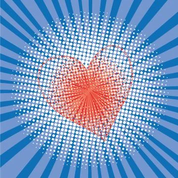 Pop art style halftone explosion with light rays and heart Stock Illustration