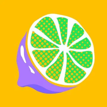 Pop-art style lime half is floating on transparent backdrop, featuring purple Stock Illustration