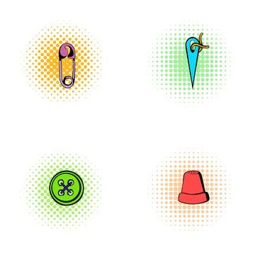 Pop art style sewing tools and accessories icons Stock Illustration