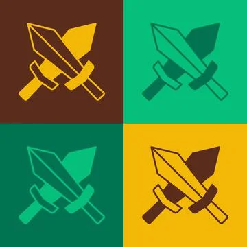 Pop art Sword for game icon isolated on color background. Vector Stock Illustration