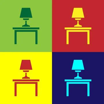 Pop art Table lamp on table icon isolated on color background. Vector Stock Illustration
