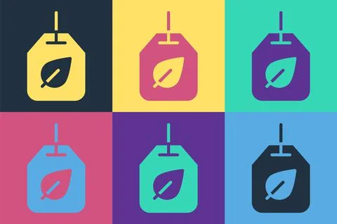Pop art Tea bag with leaf icon isolated on color background. Vector Stock Illustration