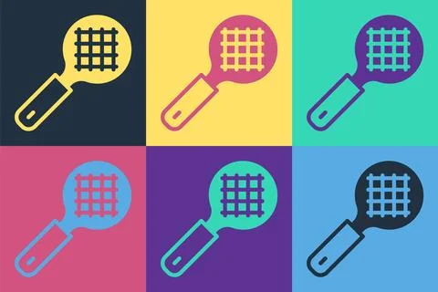 Pop art Tea strainer with handle icon isolated on color background. Metal sieve Illustration
