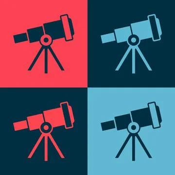 Pop art Telescope icon isolated on color background. Scientific tool. Education Ilustração Stock