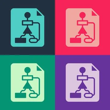 Pop art Tile flowchart for program design or process management plan icon iso Stock Illustration