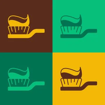 Pop art Toothbrush with toothpaste icon isolated on color background. Vector Stock Illustration