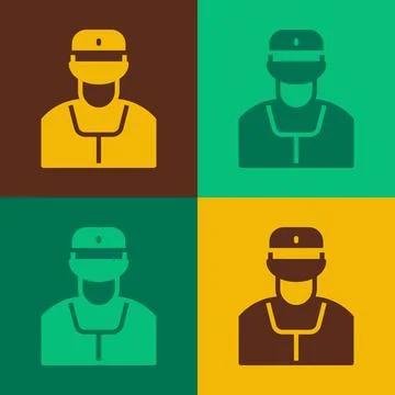 Pop art Train conductor icon isolated on color background. Vector Stock Illustration