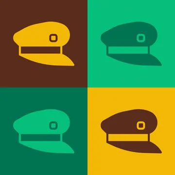 Pop art Train driver hat icon isolated on color background. Vector Stock Illustration