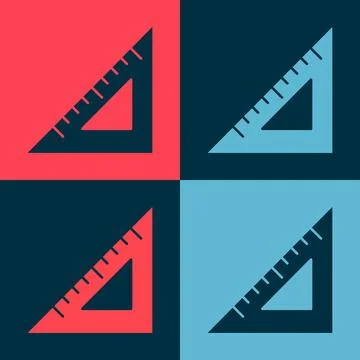 Pop art Triangular ruler icon isolated on color background. Straightedge symbol Illustrazione stock