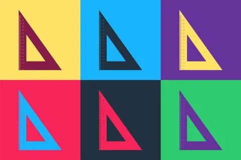 Pop art Triangular ruler icon isolated on color background. Straightedge symbol Stock Illustration
