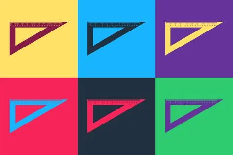 Pop art Triangular ruler icon isolated on color background. Straightedge symbol Stock Illustration