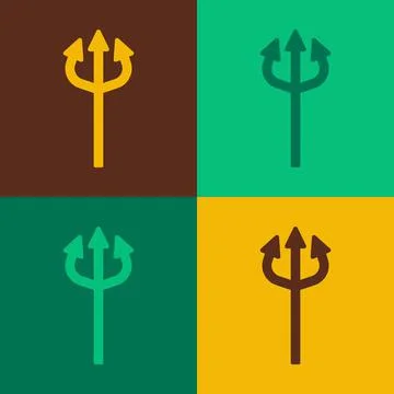 Pop art Trident devil icon isolated on color background. Happy Halloween party Stock Illustration