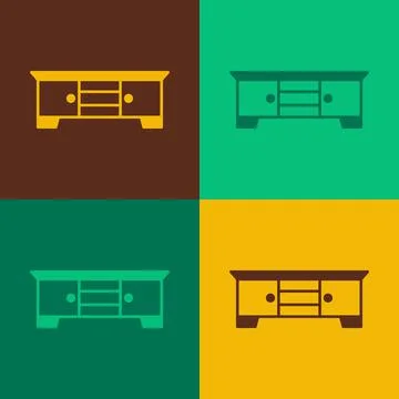 Pop art TV table stand icon isolated on color background. Vector Illustrazione stock