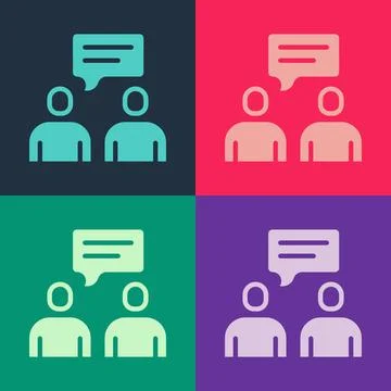 Pop art Two sitting men talking icon isolated on color background. Speech bubble Illustrazione stock