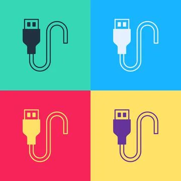 Pop art USB cable cord icon isolated on color background. Connectors and sockets Stock Illustration