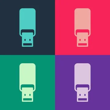 Pop art USB flash drive icon isolated on color background. Vector Illustrazione stock