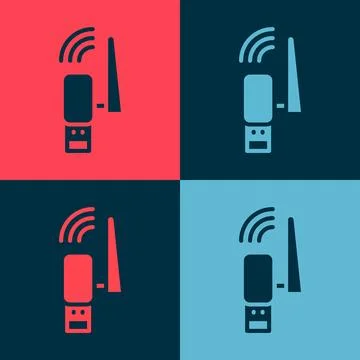 Pop art Usb wireless adapter icon isolated on color background.  Vector Stock Illustration