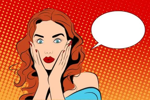 Pop art vector illustration with amazed girl Stock Illustration